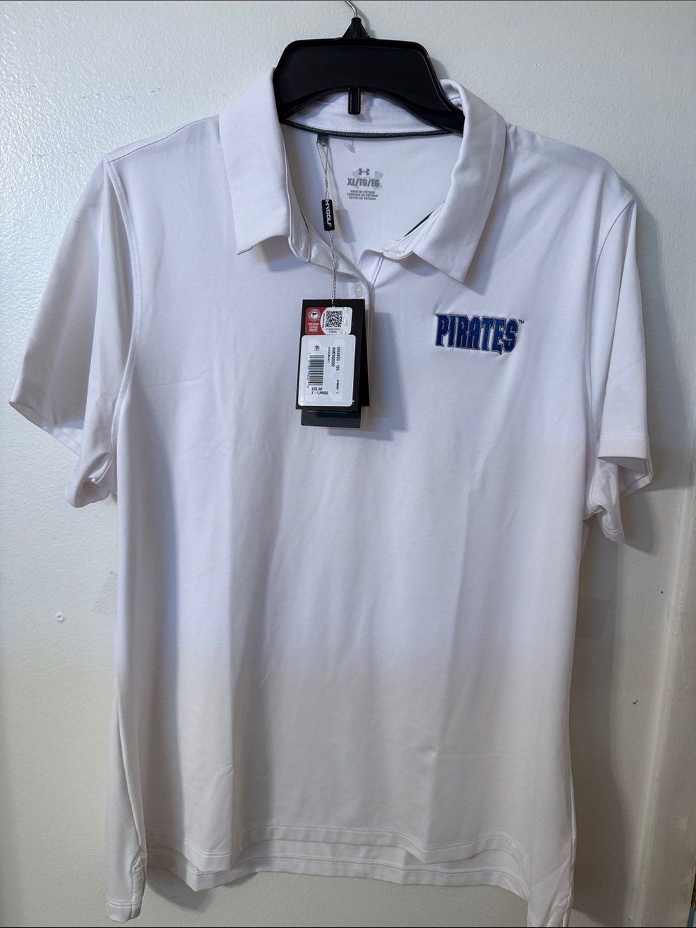 Under Armour White Polo with Blue "Pirates" Embroidery